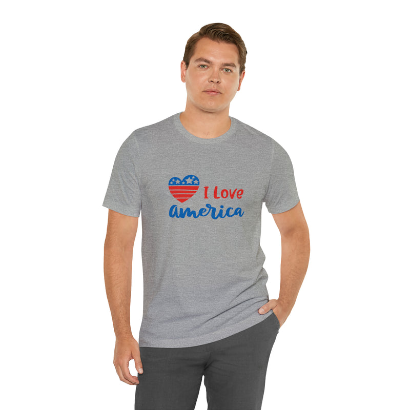 I Love America Heart Jersey Short Sleeve Tee - Soft & Comfortable - Patriotic Clothing - Made in the USA