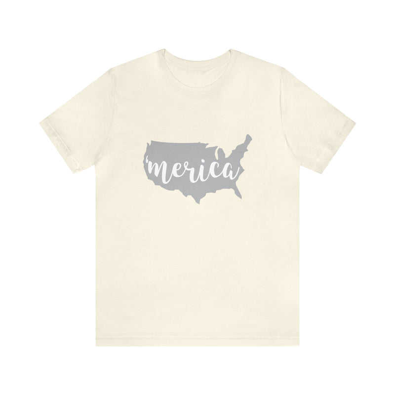 'Merica Map Gray Jersey Short Sleeve Tee - Soft & Comfortable - Patriotic Clothing - Made in the USA