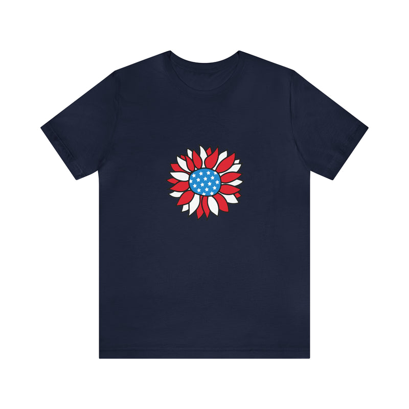 Patriotic Sunflower American Flag Jersey Short Sleeve Tee - Soft & Comfortable - Patriotic Clothing - Made in the USA