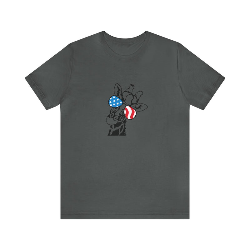 Patriotic Giraffe Jersey Short Sleeve Tee - Soft & Comfortable - Cute & Patriotic Clothing - Made in the USA