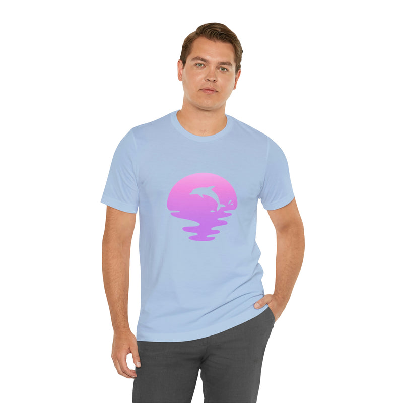 Dolphin Sunset Jersey Short-Sleeve Tee - Ocean Inspired T-Shirt for Women & Men - Soft & Comfortable - Made in the USA