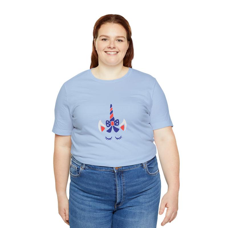 4th of July Unicorn with Bow Jersey Short Sleeve Tee - Soft & Comfortable - Patriotic Clothing - Made in the USA