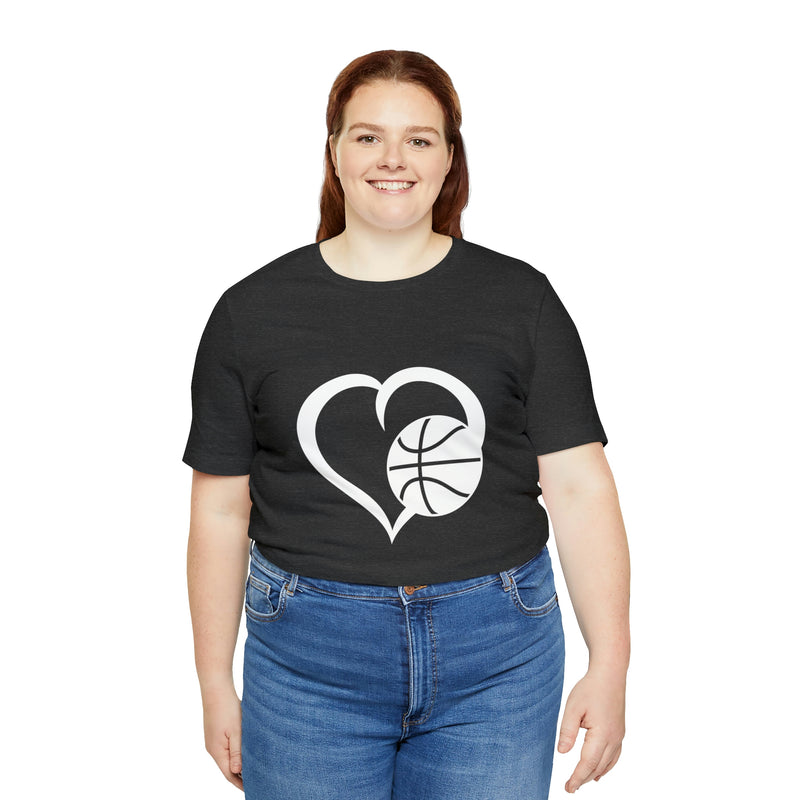 Basketball Heart Short-Sleeve Tee - Cute & Stylish T-Shirt for Basketball Lovers - Soft & Comfortable - Made in the USA