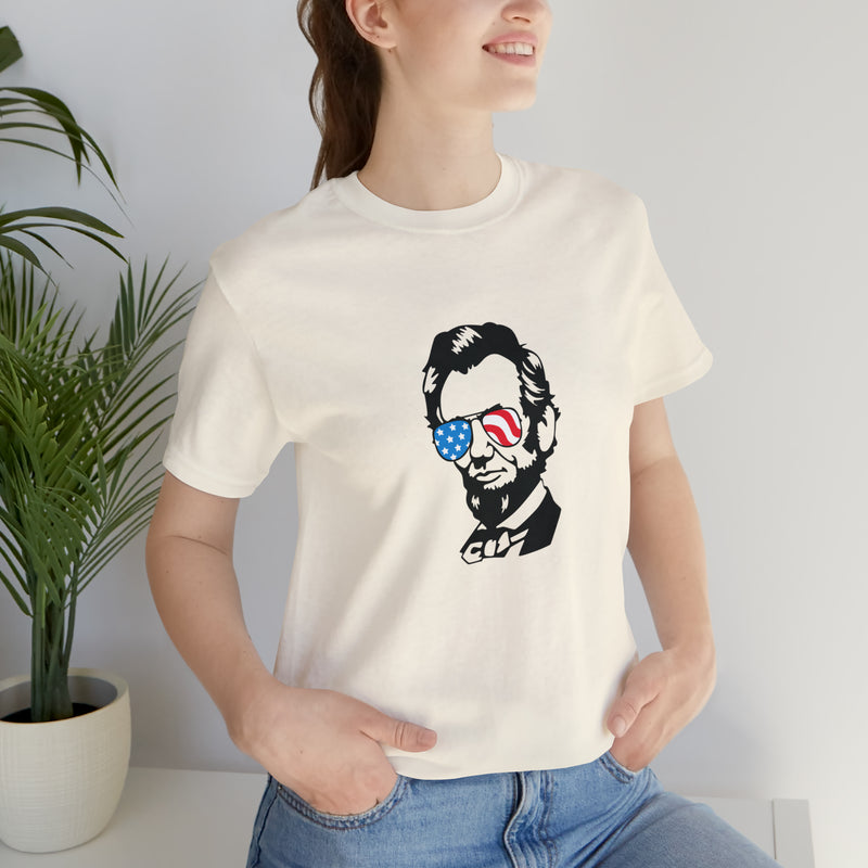 Abraham Lincoln with Sunglasses Jersey Short Sleeve Tee - Funny & Patriotic Clothing - Made in the USA