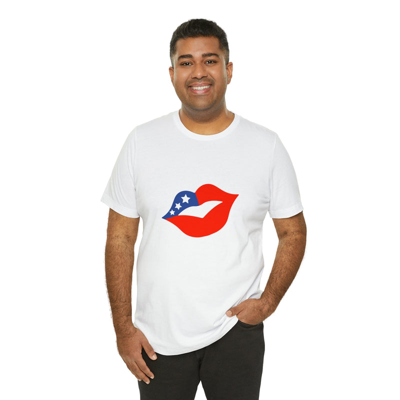 4th of July Lips Jersey Short Sleeve Tee - Soft & Comfortable - Patriotic Clothing - Made in the USA