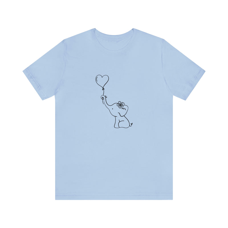 Elephant Heart Balloon Unisex Jersey Short-Sleeve Tee - Cute and Fun T-Shirt for Women & Men - Animal Tee - Soft & Comfortable - Made in the USA