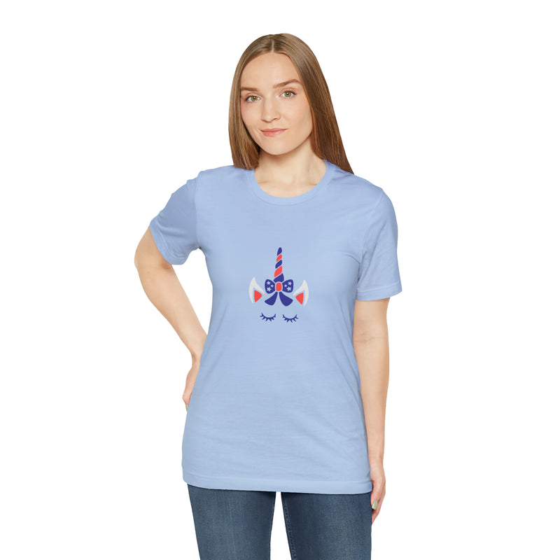 4th of July Unicorn with Bow Jersey Short Sleeve Tee - Soft & Comfortable - Patriotic Clothing - Made in the USA