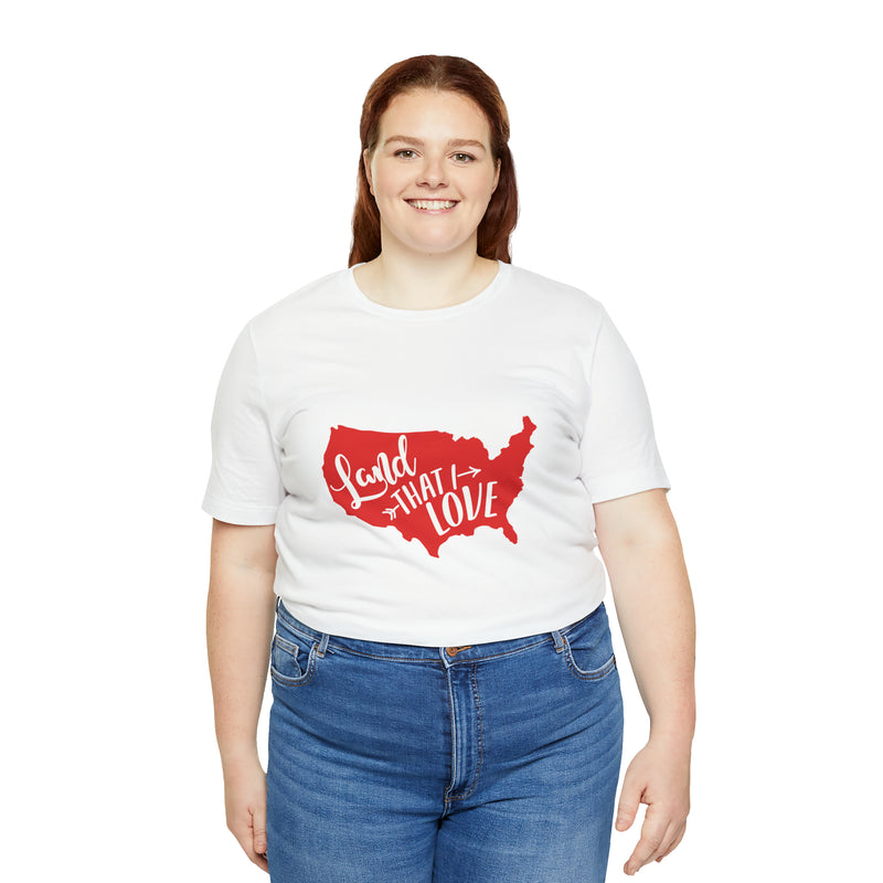 Land That I Love USA Map Jersey Short Sleeve Tee - Soft & Comfortable - Patriotic Clothing - Made in the USA