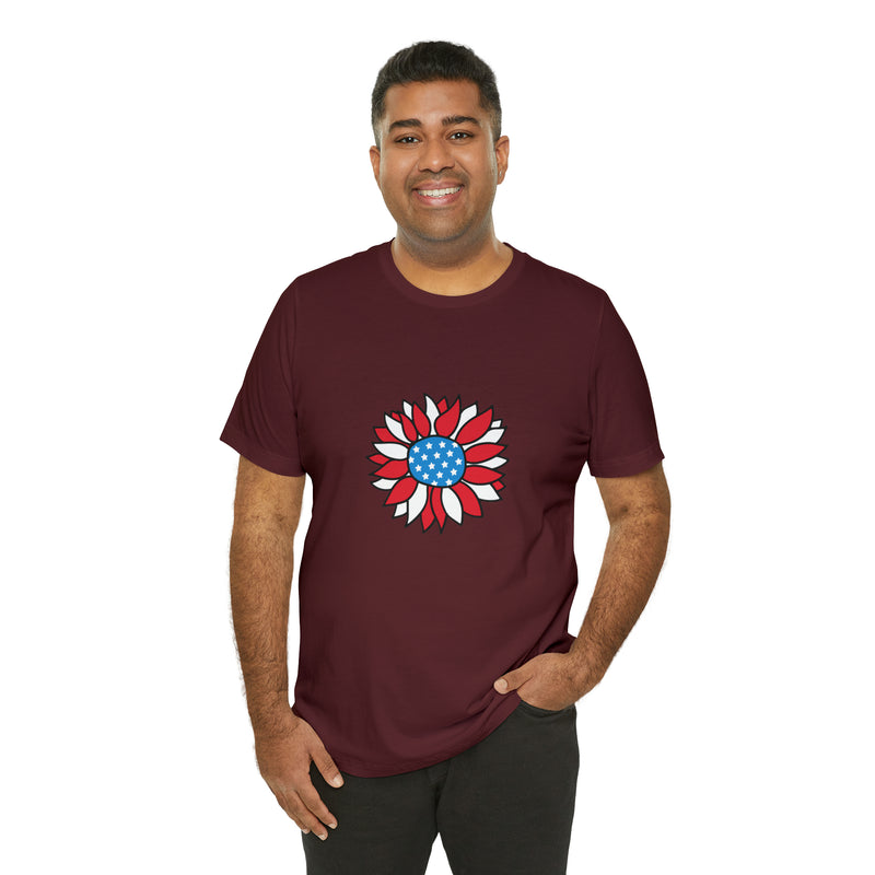 Patriotic Sunflower American Flag Jersey Short Sleeve Tee - Soft & Comfortable - Patriotic Clothing - Made in the USA