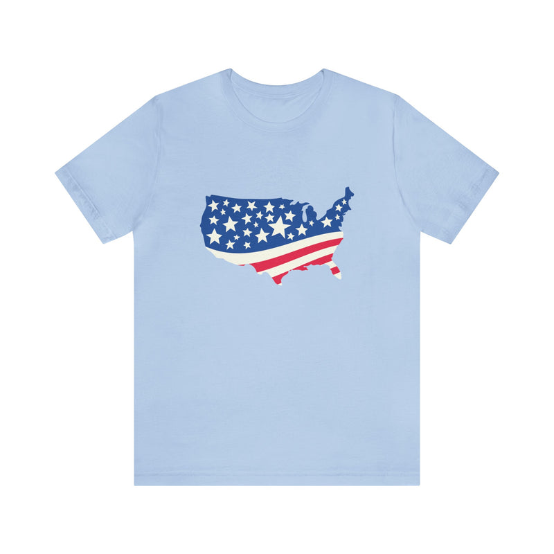 4th of July American Flag Map Jersey Short Sleeve Tee - Soft & Comfortable - Patriotic Clothing - Made in the USA