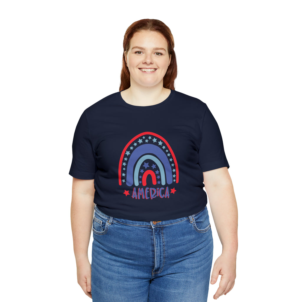 America Rainbow Short Sleeve Tee - Soft & Comfortable - Patriotic Clothing - Made in the USA