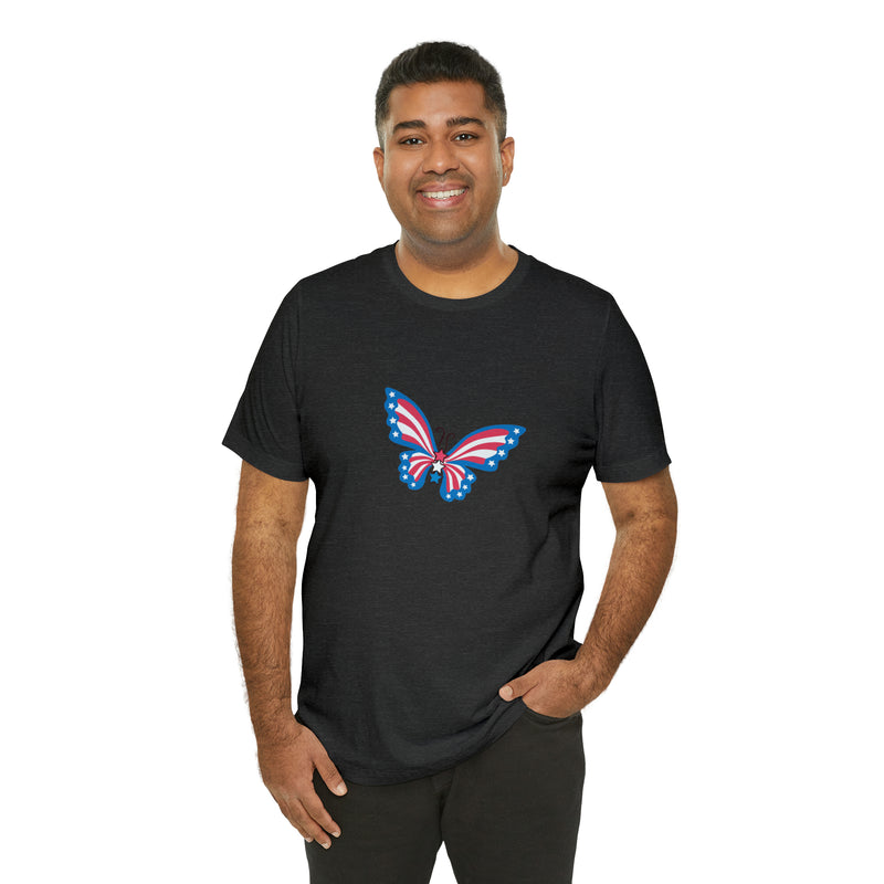 Patriotic Butterfly Jersey Short Sleeve Tee - Soft & Comfortable - Patriotic Clothing - Made in the USA