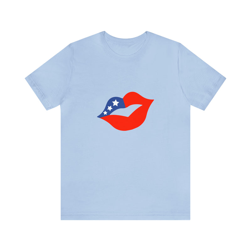 4th of July Lips Jersey Short Sleeve Tee - Soft & Comfortable - Patriotic Clothing - Made in the USA