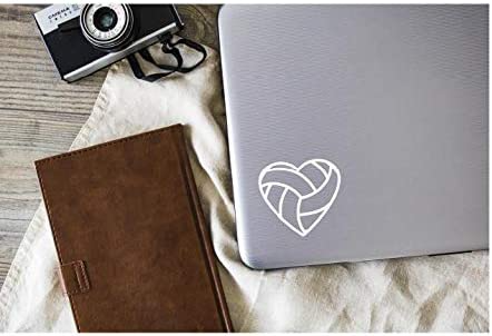 Volleyball Heart Vinyl Decal | White | Made in USA by Foxtail Decals | for Car Windows, Tablets, Laptops, Water Bottles, etc. | 4.5 x 4.15 inch