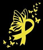 Butterfly Bone Cancer Sarcoma Ribbon Vinyl Decal | Yellow 3.7 x 4.5 inch