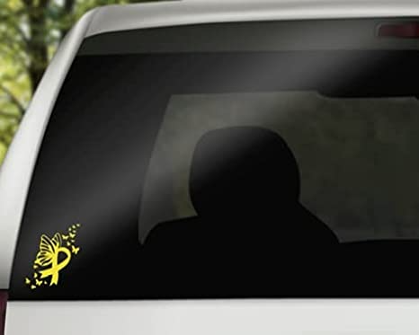 Butterfly Bone Cancer Sarcoma Ribbon Vinyl Decal | Yellow 3.7 x 4.5 inch