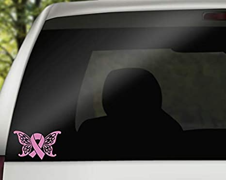 Butterfly Wings Breast Cancer Ribbon Vinyl Decal | Pink 4.5 x 2.8 inch