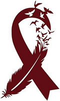 Bird Feather Multiple Myeloma Cancer Ribbon Decal |Burgundy 2.6 x 4.5 inch