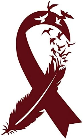 Bird Feather Multiple Myeloma Cancer Ribbon Decal |Burgundy 2.6 x 4.5 inch