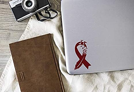 Bird Feather Multiple Myeloma Cancer Ribbon Decal |Burgundy 2.6 x 4.5 inch