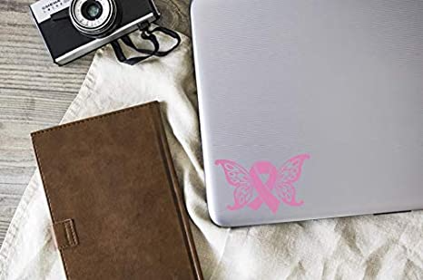 Butterfly Wings Breast Cancer Ribbon Vinyl Decal | Pink 4.5 x 2.8 inch