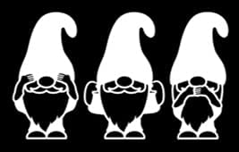 3 Wise Gnomes See No Evil, Hear No Evil, Speak No Evil Vinyl Decal | White 4.5 x 2.7 inch