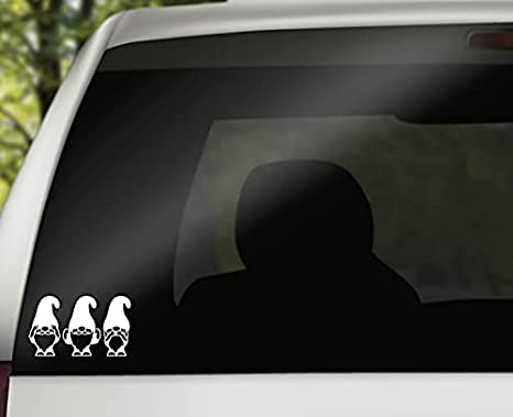 3 Wise Gnomes See No Evil, Hear No Evil, Speak No Evil Vinyl Decal | White 4.5 x 2.7 inch