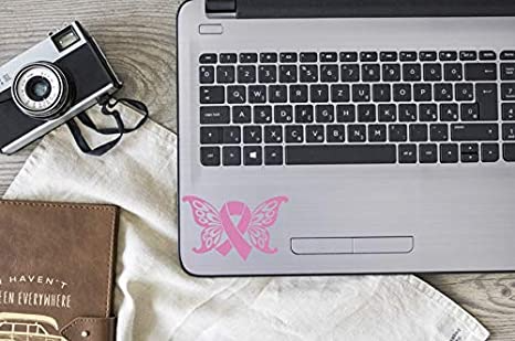 Butterfly Wings Breast Cancer Ribbon Vinyl Decal | Pink 4.5 x 2.8 inch