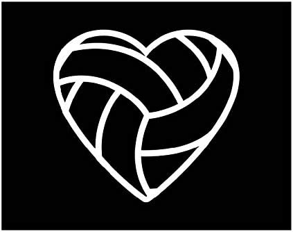 Volleyball Heart Vinyl Decal | White | Made in USA by Foxtail Decals | for Car Windows, Tablets, Laptops, Water Bottles, etc. | 4.5 x 4.15 inch