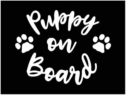 Puppy On Board Paws Vinyl Decal | White