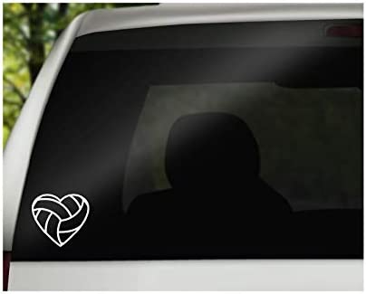 Volleyball Heart Vinyl Decal | White | Made in USA by Foxtail Decals | for Car Windows, Tablets, Laptops, Water Bottles, etc. | 4.5 x 4.15 inch