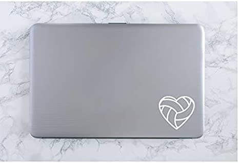 Volleyball Heart Vinyl Decal | White | Made in USA by Foxtail Decals | for Car Windows, Tablets, Laptops, Water Bottles, etc. | 4.5 x 4.15 inch