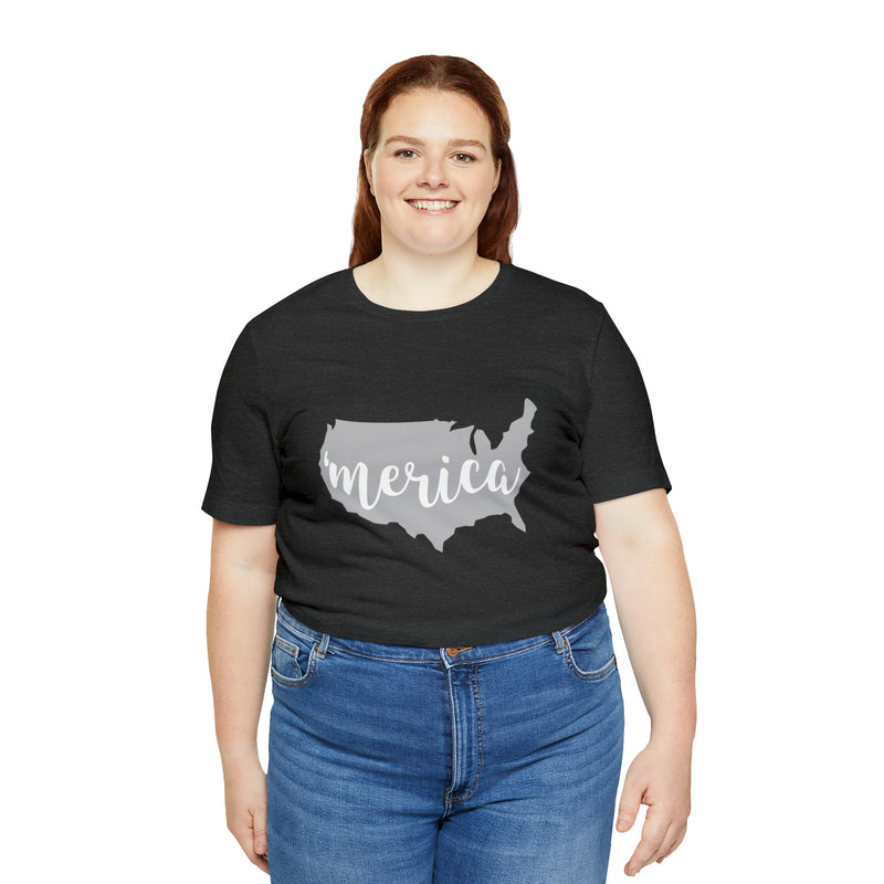 'Merica Map Gray Jersey Short Sleeve Tee - Soft & Comfortable - Patriotic Clothing - Made in the USA