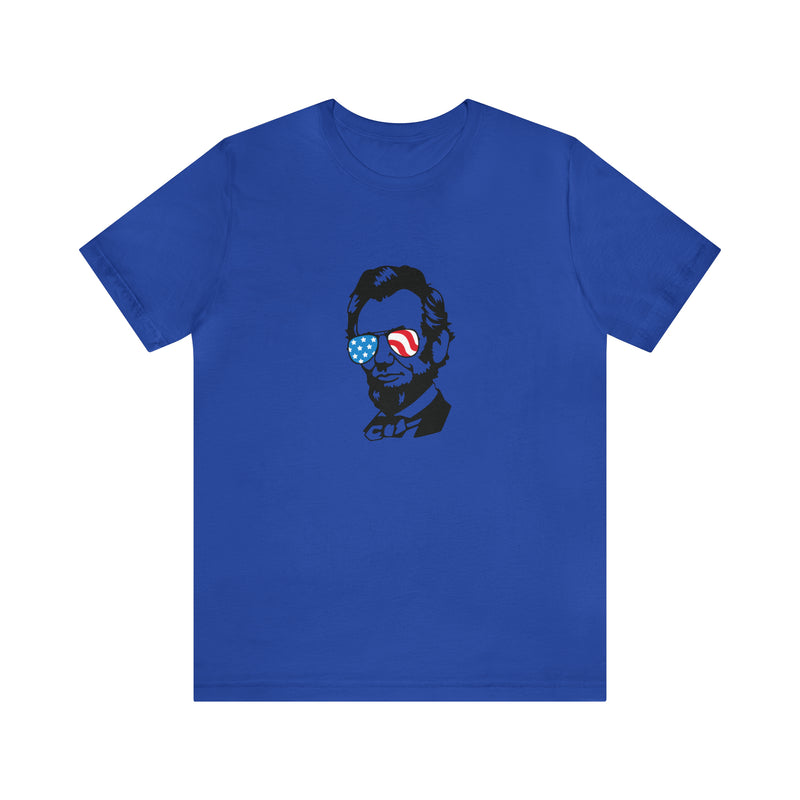 Abraham Lincoln with Sunglasses Jersey Short Sleeve Tee - Funny & Patriotic Clothing - Made in the USA