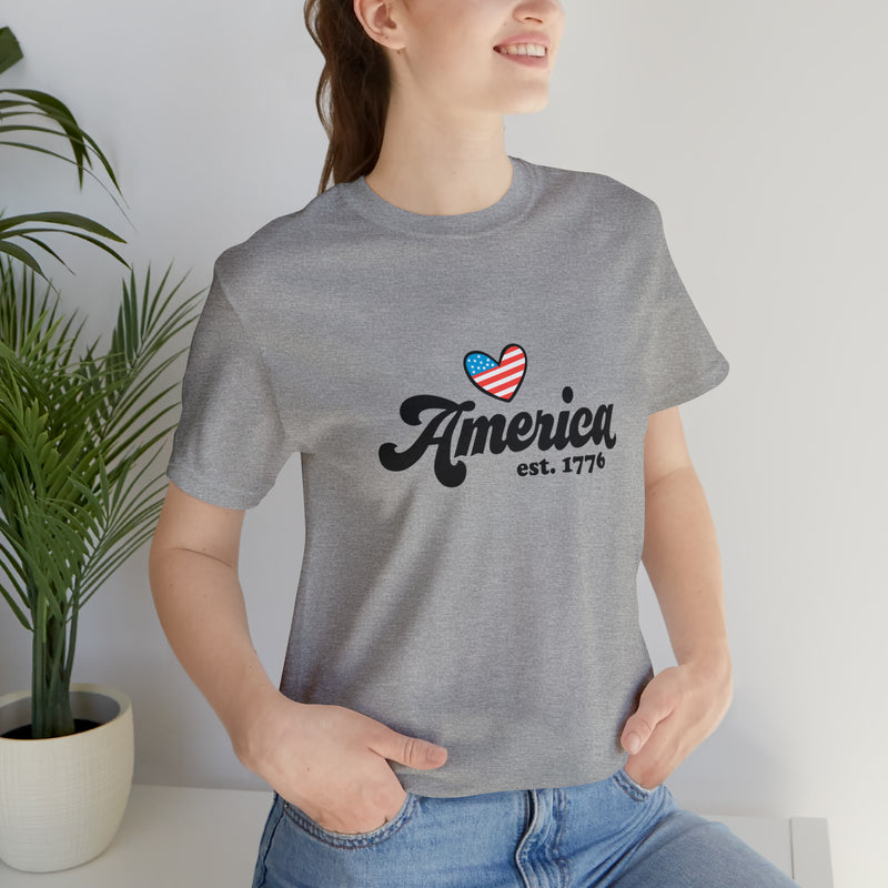 America Est. 1776 Retro Short Sleeve Tee - Soft & Comfortable - Patriotic Clothing - Made in the USA