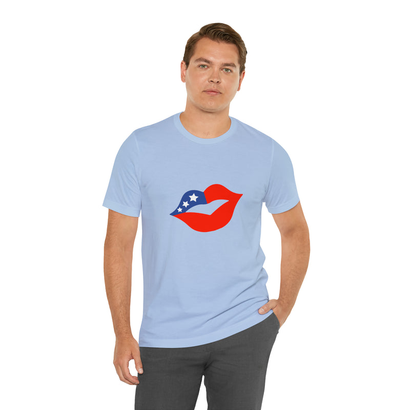 4th of July Lips Jersey Short Sleeve Tee - Soft & Comfortable - Patriotic Clothing - Made in the USA