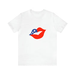 4th of July Lips Jersey Short Sleeve Tee - Soft & Comfortable - Patriotic Clothing - Made in the USA