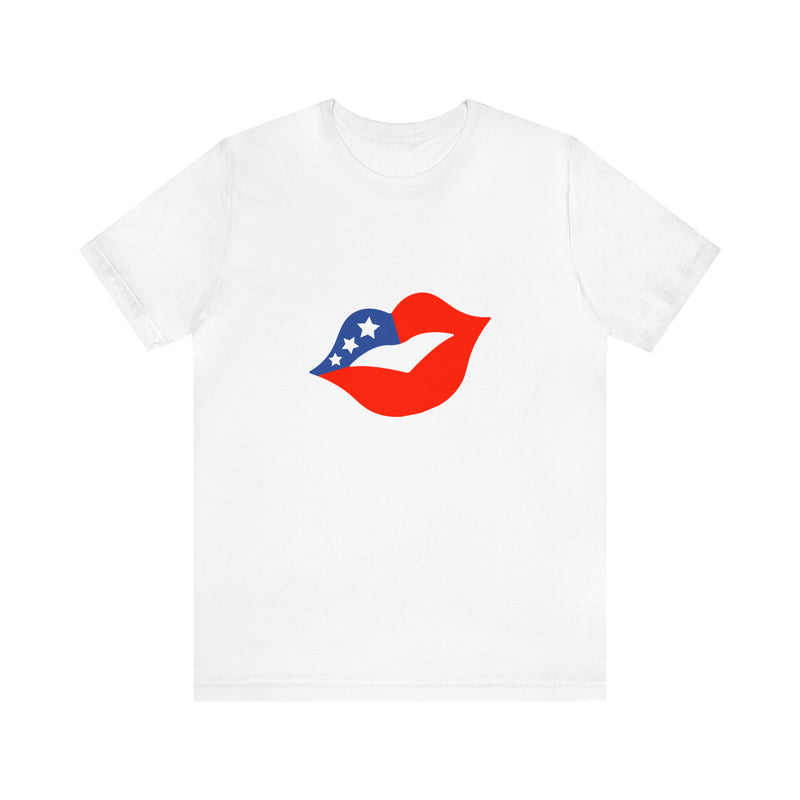 4th of July Lips Jersey Short Sleeve Tee - Soft & Comfortable - Patriotic Clothing - Made in the USA