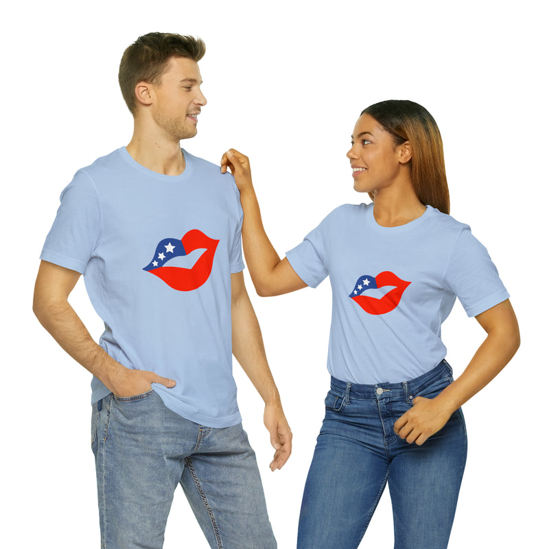 4th of July Lips Jersey Short Sleeve Tee - Soft & Comfortable - Patriotic Clothing - Made in the USA