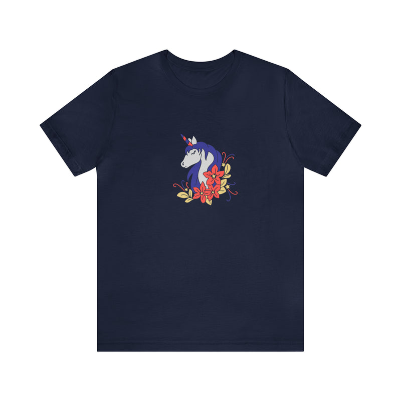 4th of July Unicorn with Flowers Jersey Short Sleeve Tee - Soft & Comfortable - Patriotic Clothing - Made in the USA