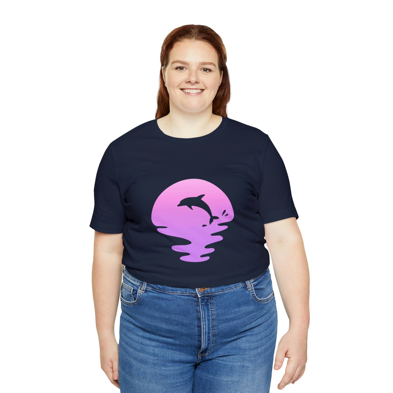 Dolphin Sunset Jersey Short-Sleeve Tee - Ocean Inspired T-Shirt for Women & Men - Soft & Comfortable - Made in the USA