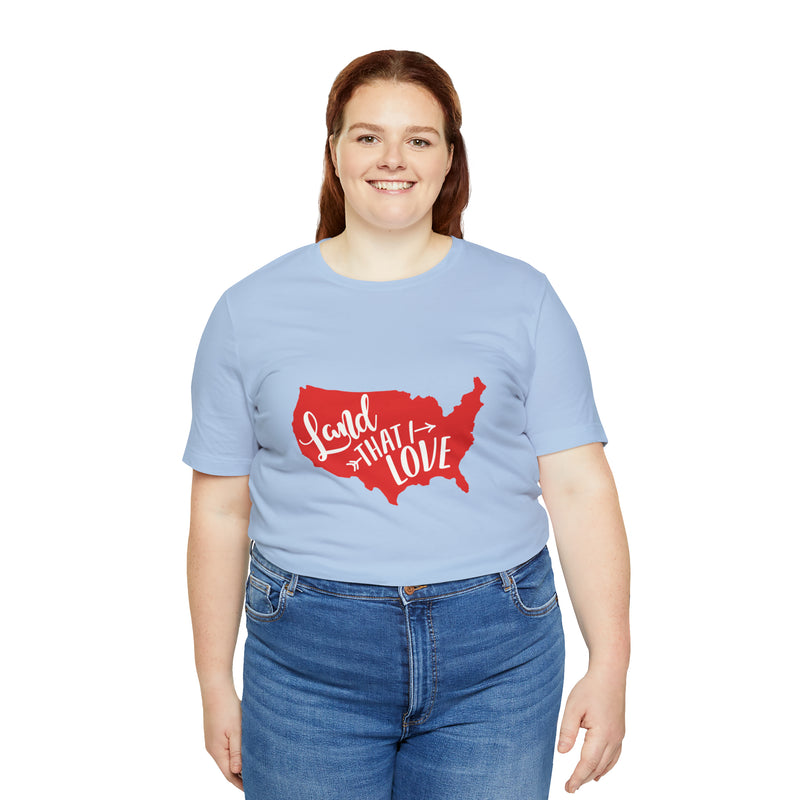 Land That I Love USA Map Jersey Short Sleeve Tee - Soft & Comfortable - Patriotic Clothing - Made in the USA