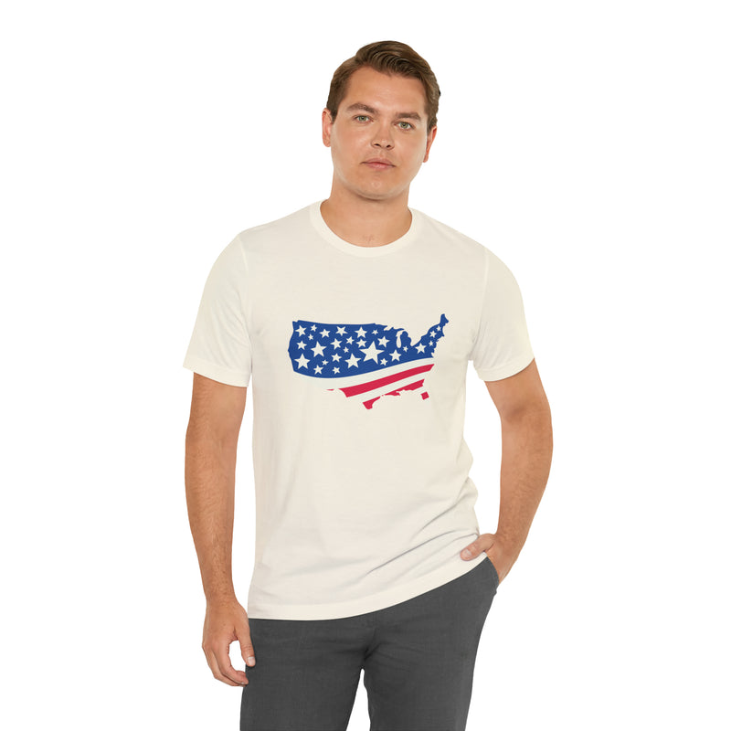 4th of July American Flag Map Jersey Short Sleeve Tee - Soft & Comfortable - Patriotic Clothing - Made in the USA