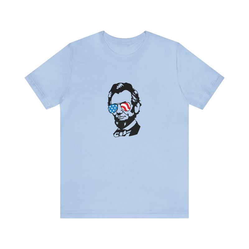 Abraham Lincoln with Sunglasses Jersey Short Sleeve Tee - Funny & Patriotic Clothing - Made in the USA