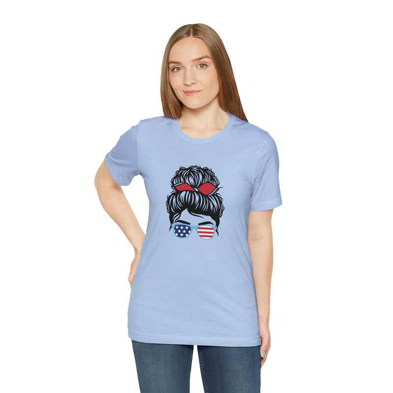 Patriotic Girl with American Flag Sunglasses Jersey Short Sleeve Tee - Soft & Comfortable - Made in the USA