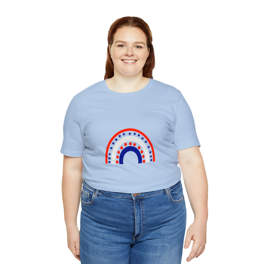 4th of July Rainbow Jersey Short Sleeve Tee - Soft & Comfortable - Patriotic Clothing - Made in the USA