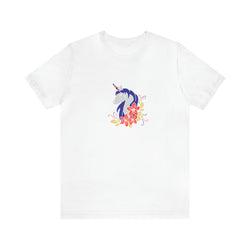 4th of July Unicorn with Flowers Jersey Short Sleeve Tee - Soft & Comfortable - Patriotic Clothing - Made in the USA