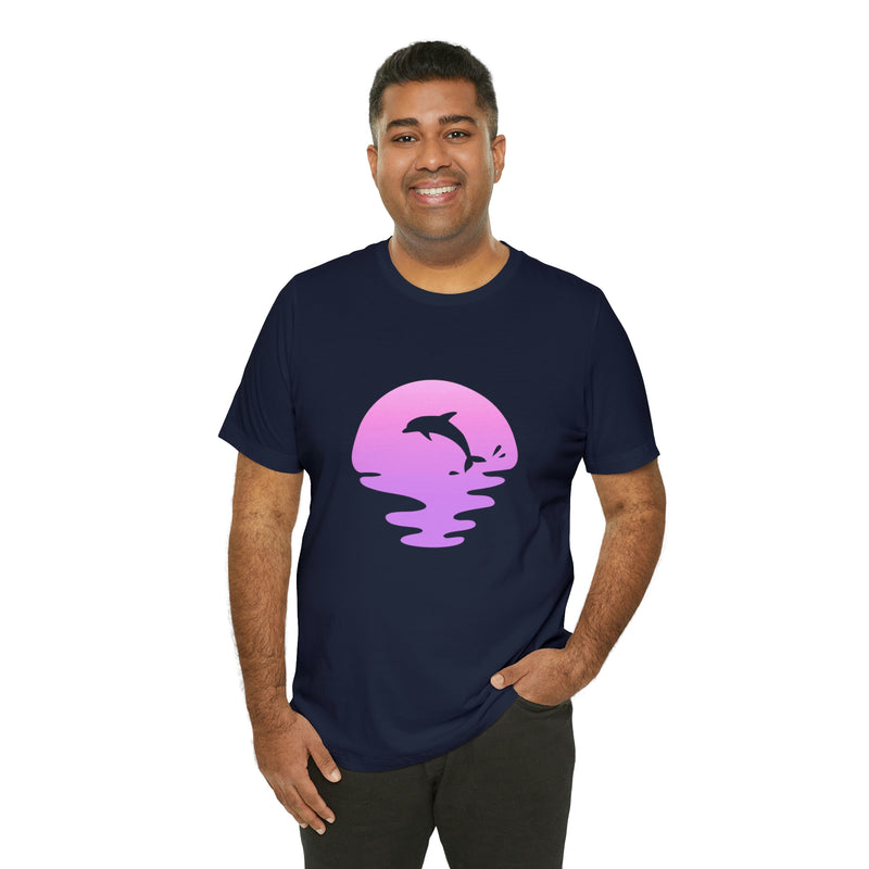 Dolphin Sunset Jersey Short-Sleeve Tee - Ocean Inspired T-Shirt for Women & Men - Soft & Comfortable - Made in the USA