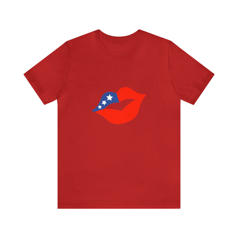 4th of July Lips Jersey Short Sleeve Tee - Soft & Comfortable - Patriotic Clothing - Made in the USA