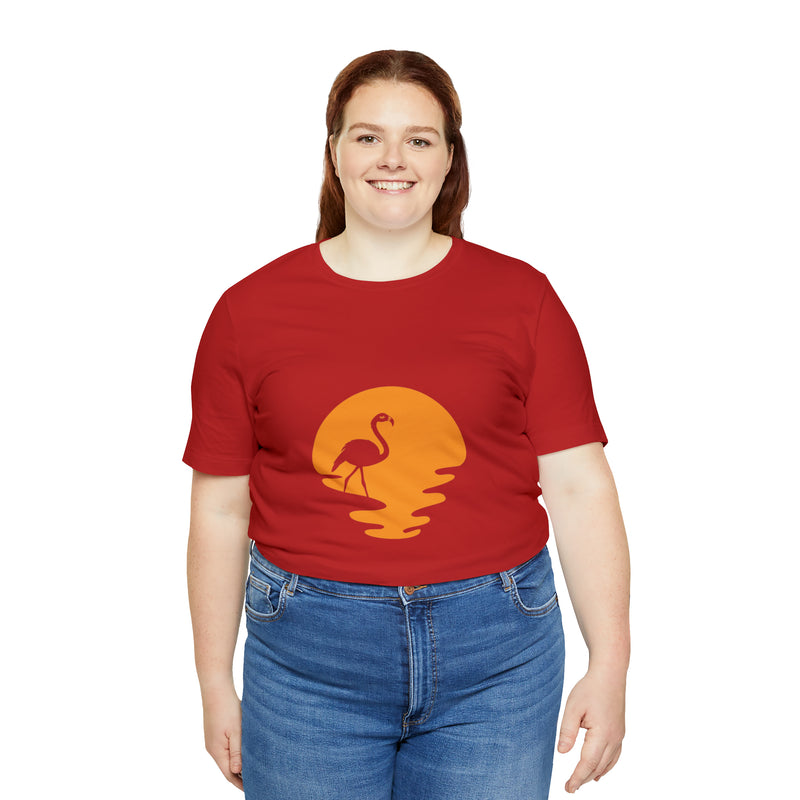 Flamingo Sunset Unisex Jersey Short-Sleeve Tee - Tropical & Relaxing T-Shirt for Flamingo Lovers - Soft & Comfortable - Made in the USA